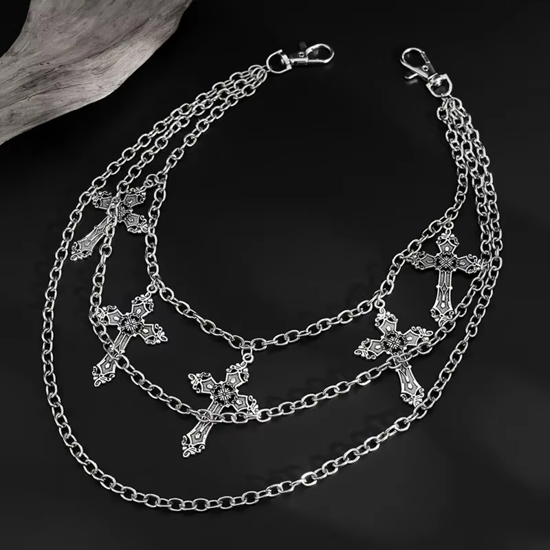 Body Jewelry - Modische Punk-Metall-Hosenkette Hip-Hop-Taillenkette Kreuzanhänger Jeans-Kette für