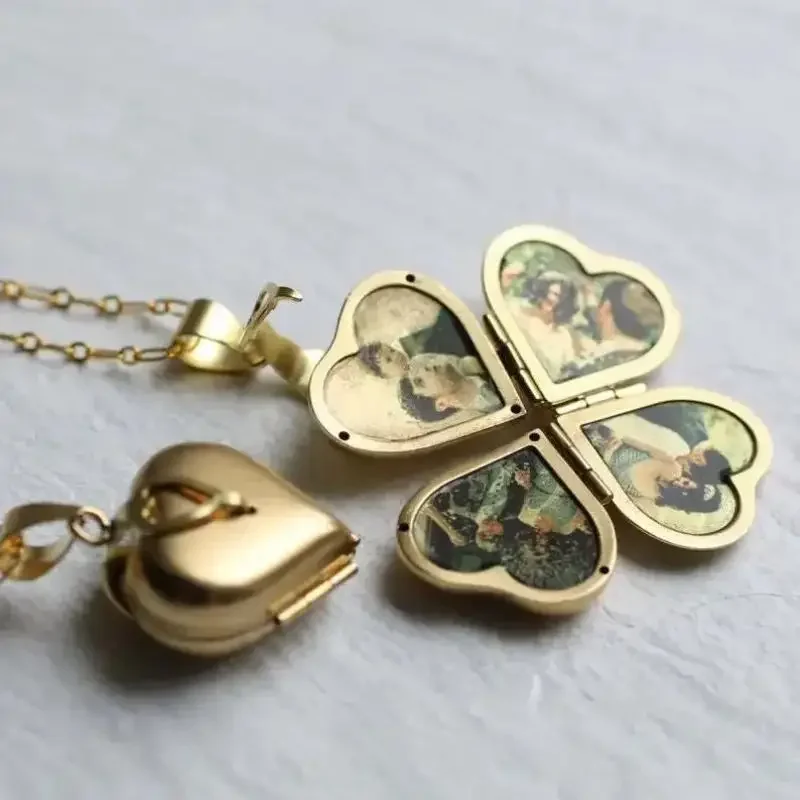 Heart Locket Necklace Photo - Vintage-Halskette, faltbar, mehrschichtig, Herz, Familie, Medaillon,