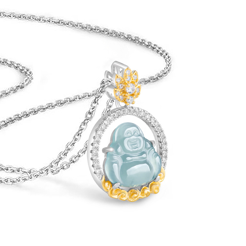 Necklaces - Blaue Myanmar Jadeit Maitreya Anhänger Halskette