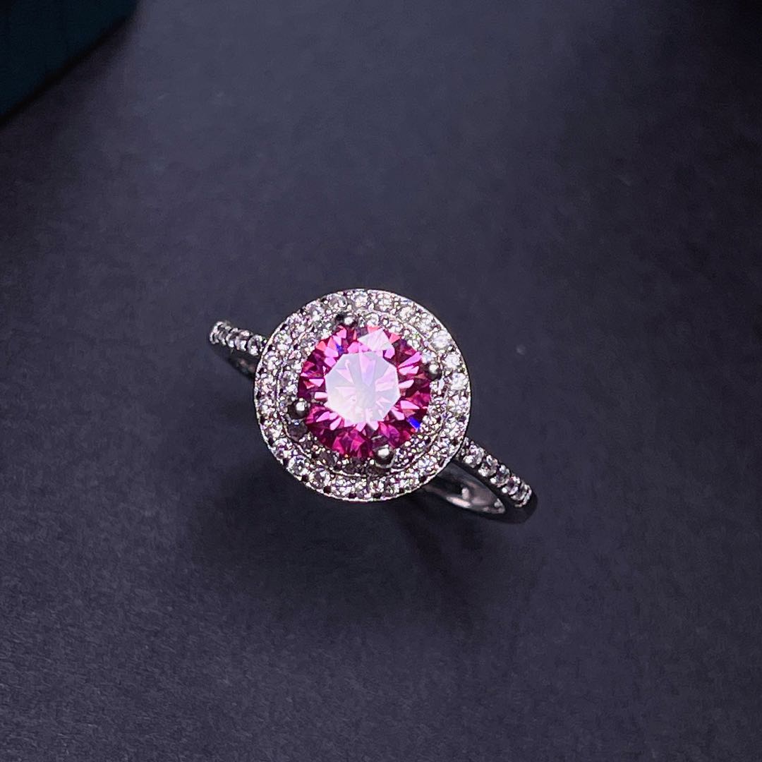 Moissanite Engagement Ring 1 Carat - Neuer knisternder rosa Moissanit-Ring für Damen,