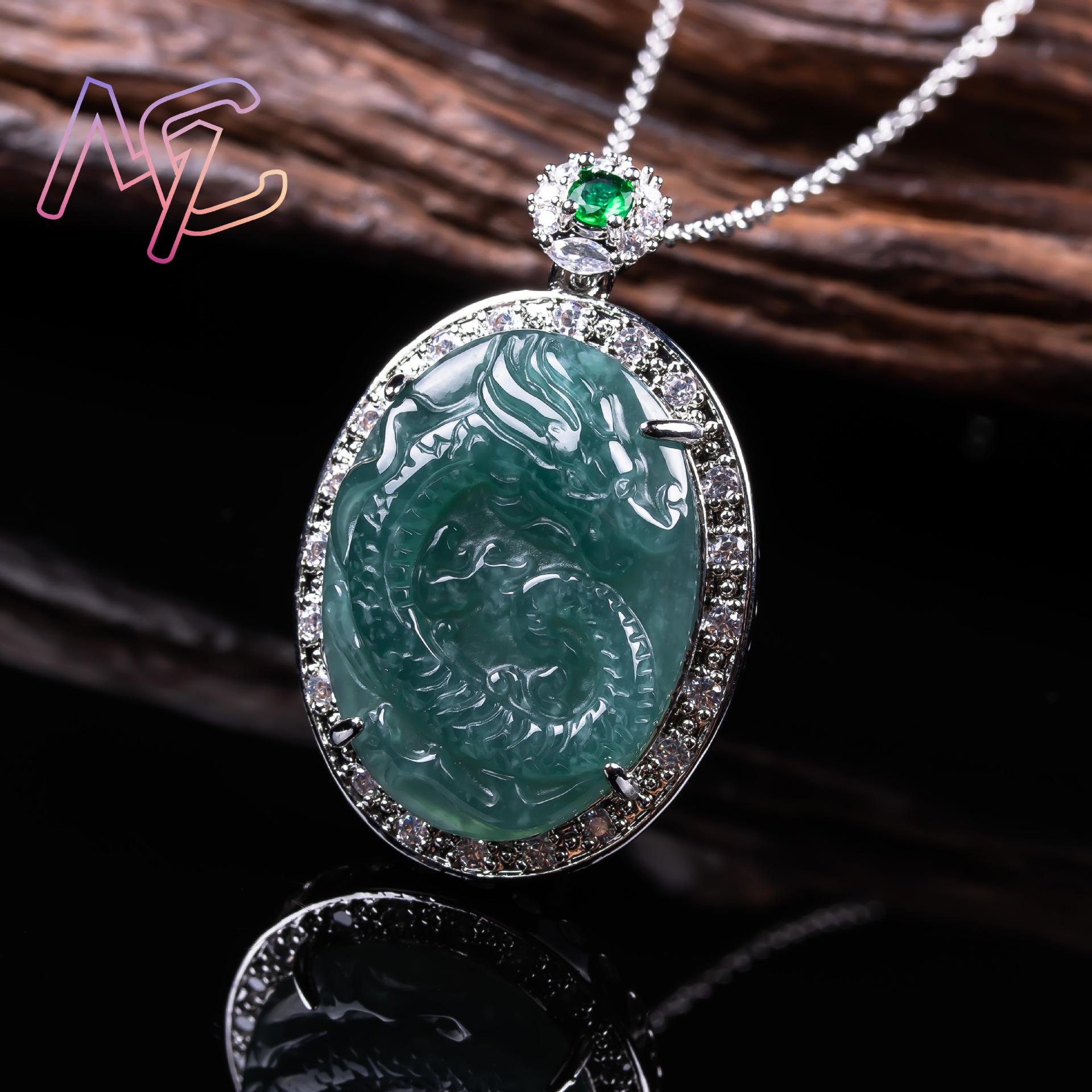 Myanmar Jadeit-Drachen-Anhänge – 925 Sterling Silver Chain Necklace Men Bewertung und Preis
