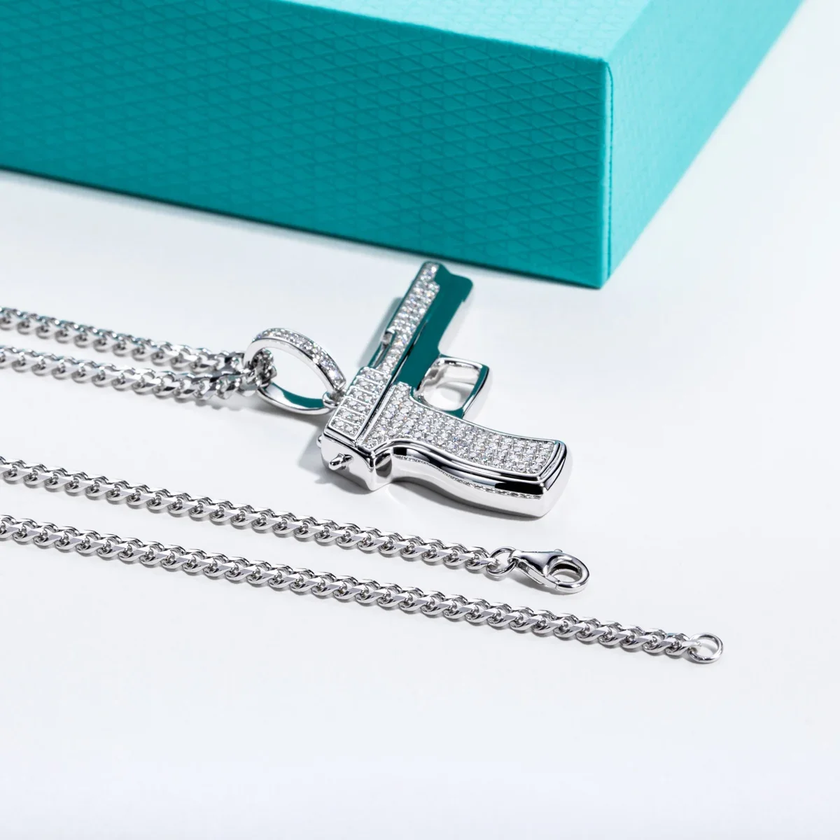 FCGJHW Moissanit-Pistolen-Anhä – 925 Sterling Silver Chain Necklace Men Bewertung und Preis